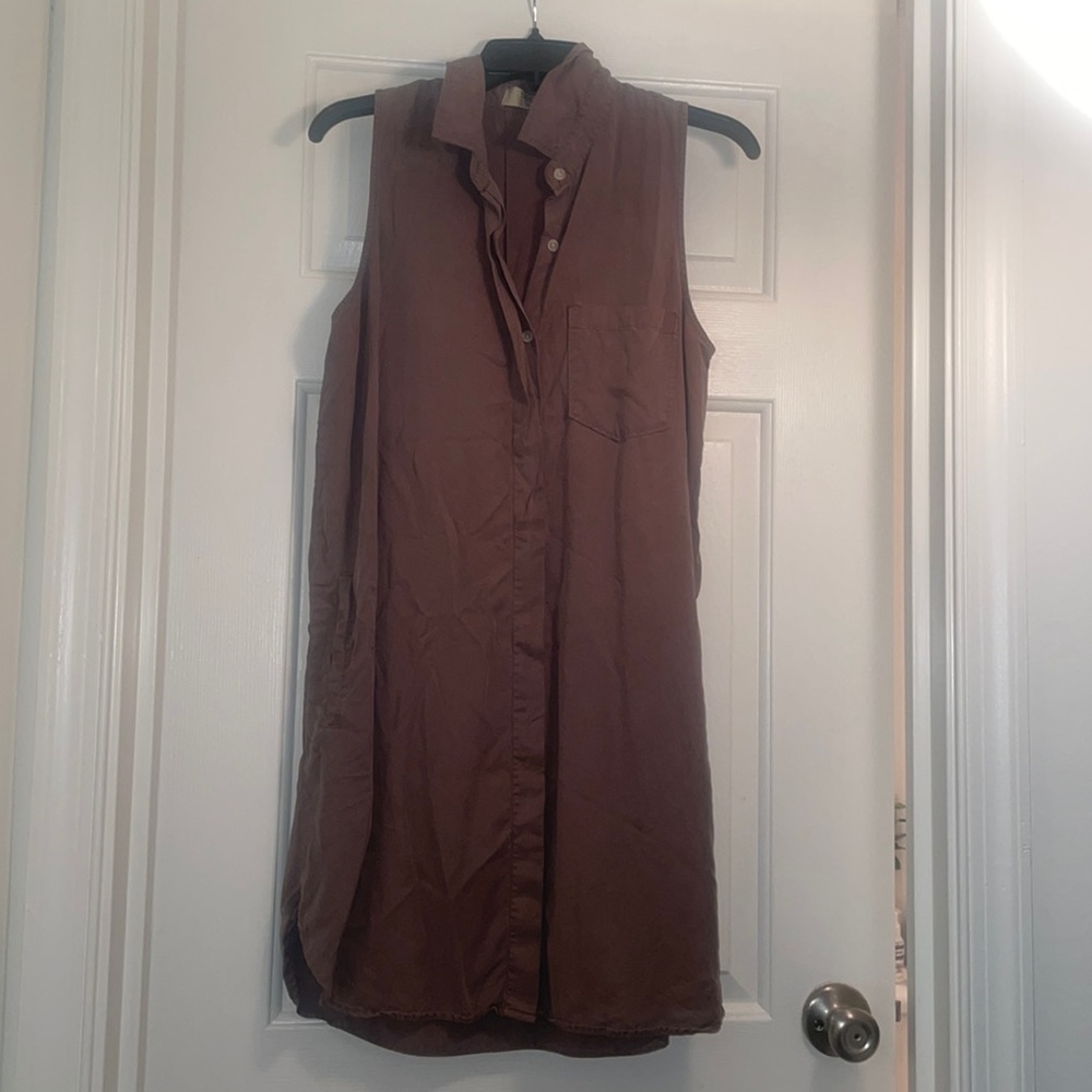 Brown shift button up dress